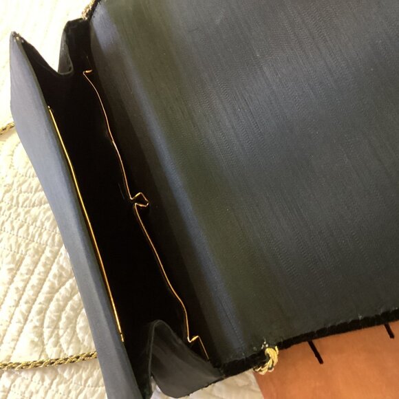 Vintage Zardozi Black Velvet Bag Clutch Gold Embroidery Double Peacock Design In - Picture 14 of 16